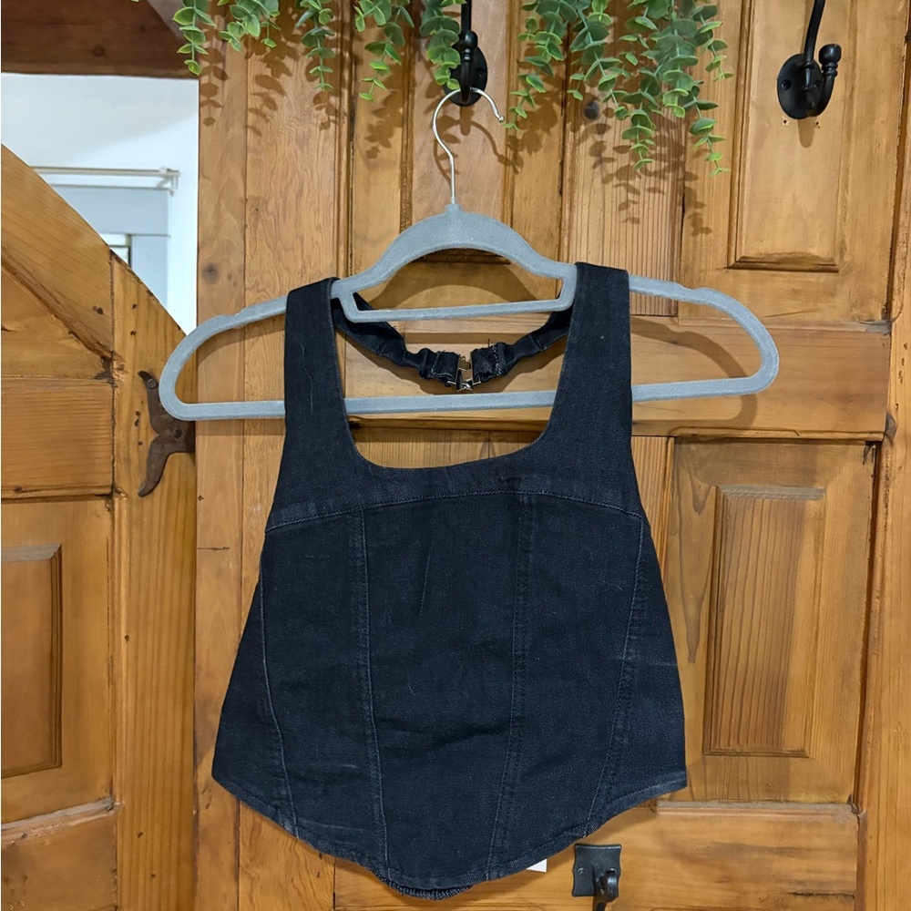 Black Denim Halter Top